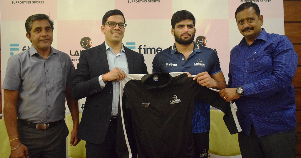Fime joins hands with Lakshya to support Wrestler Sajan Bhanwal. From L TO R - Bharat Shah, Angaj Bhandari, Sajan Bhanwal and Sunder Iyer seen in this photo..