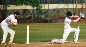 Jayesh Pol of Varroc playing attacking shot against United SPorts Club bowler at PYC Ground