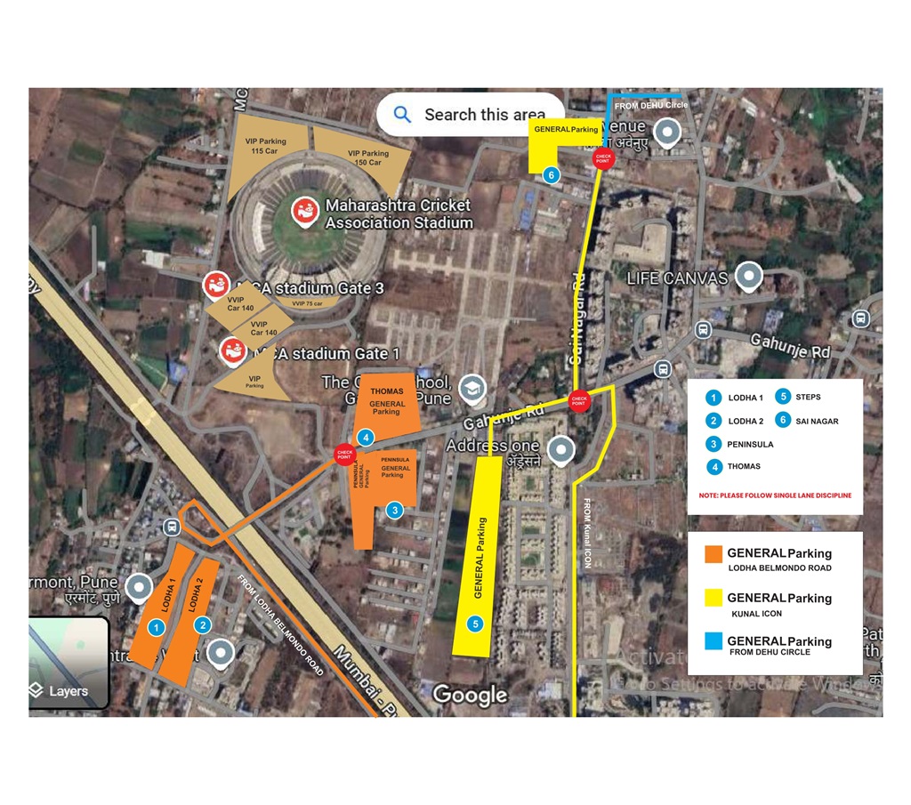 Parking Map- India vs NZ in Pune